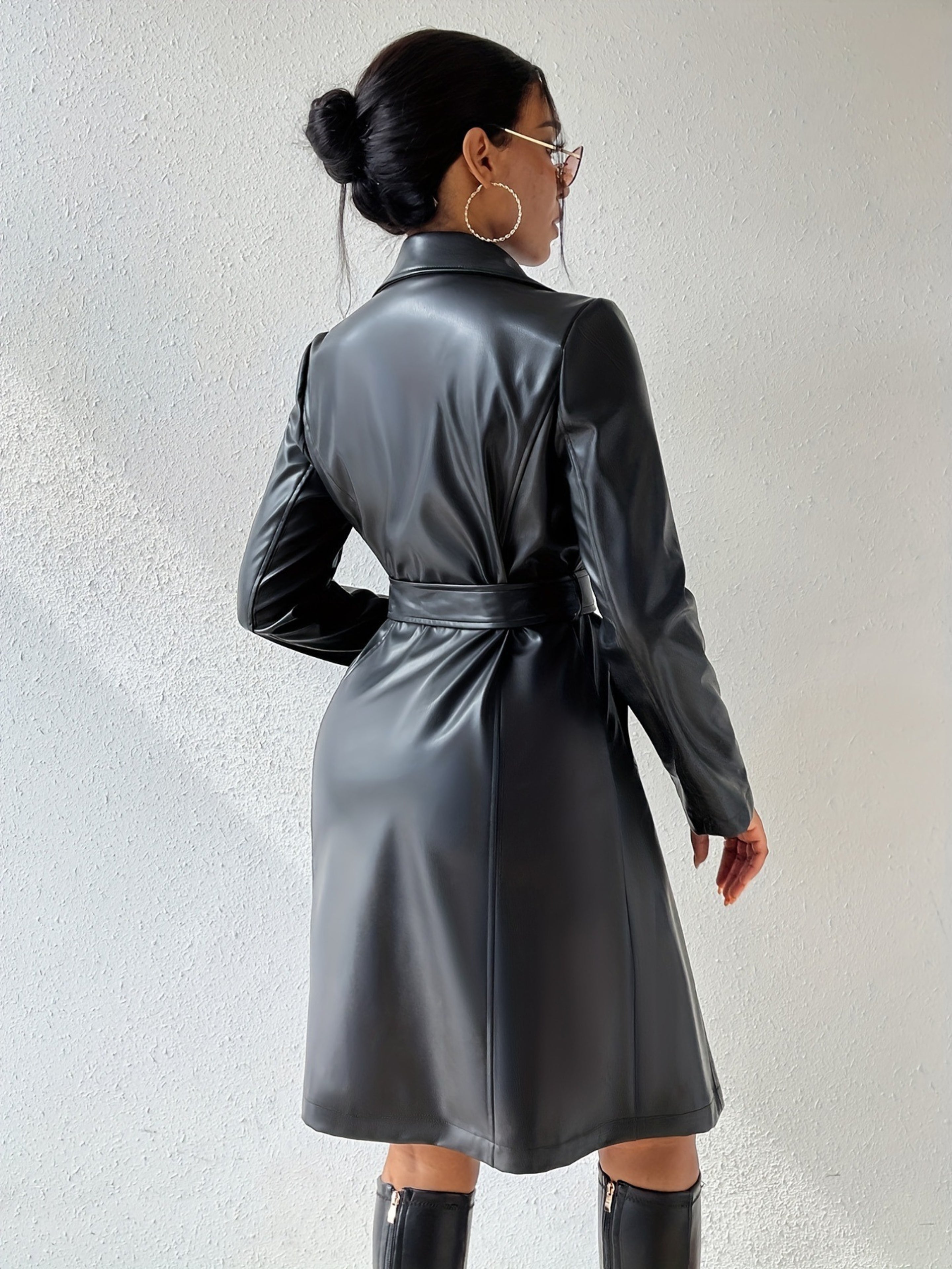 OONAYA Sleek PU Leather Trench Coat