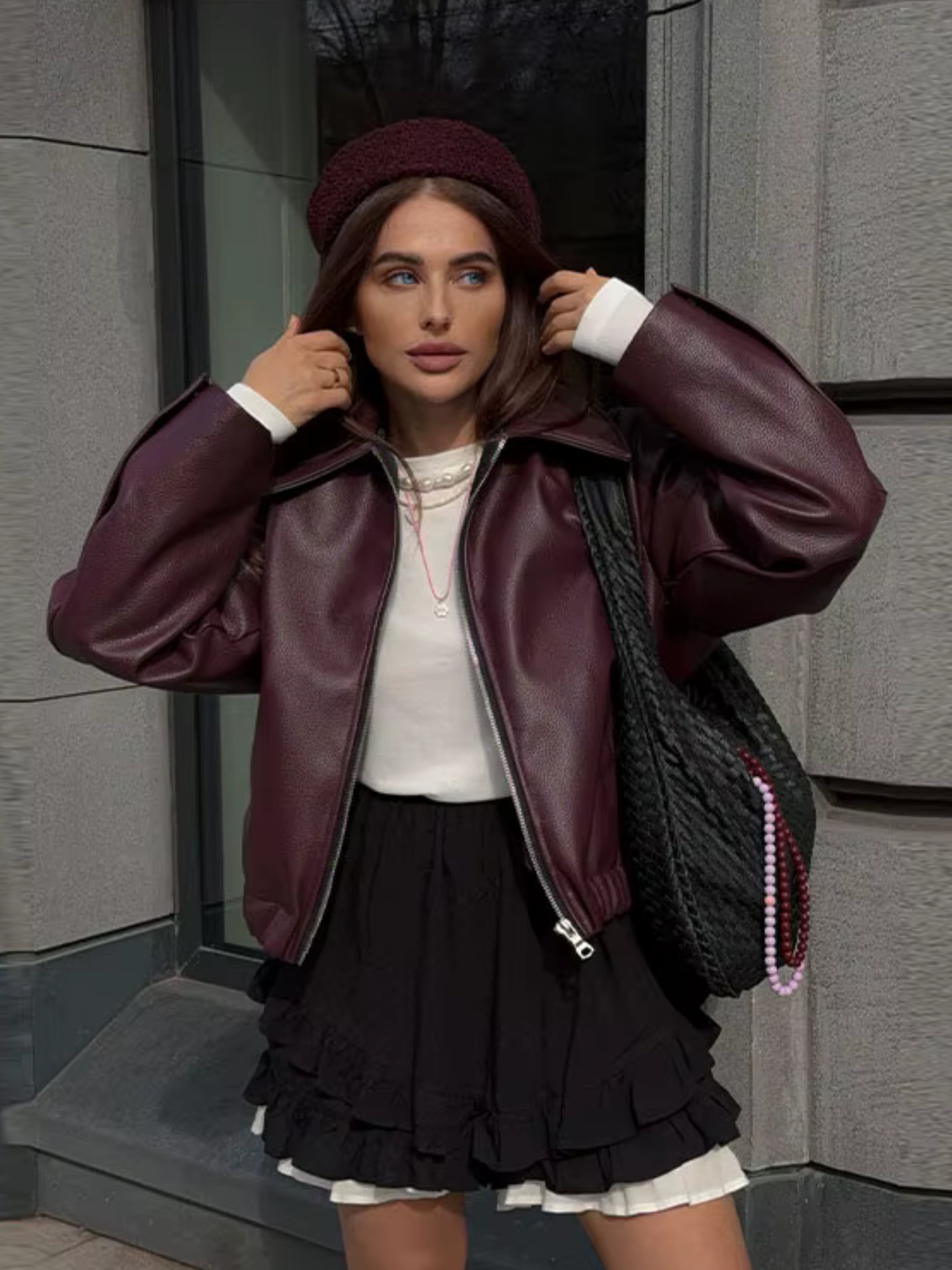 oonaya baggy leather coat