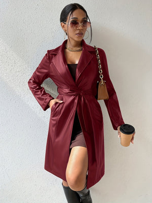 OONAYA Sleek PU Leather Trench Coat